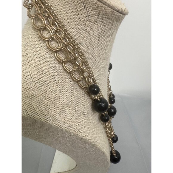 Multi-Strand Silver Tone & Black Beaded Necklace - Picture 3 of 5